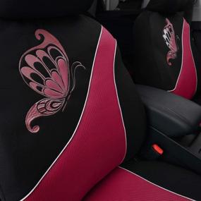 img 1 attached to 🚗 Burgundy Universal Fit Car Seat Covers - Flying Banner Mesh with Colorized Butterfly Embroidery Design (2 Fronts)