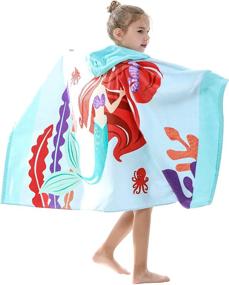 img 2 attached to 🧜 Fun and Functional Cartoon Mermaid Hooded Towel for Girls! Perfect for Bath, Beach, or Pool Activities - 100% Cotton, Mermaid Theme - Ages 3 to 12
