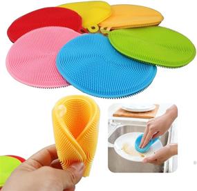 img 4 attached to 🧽 Efficient Silicone Sponge Dish Washing Scrubber - AUSAYE 6 Pack Magic Non Stick Kitchen Cleaning Gadgets for Multipurpose Use - Smart Kitchen Sponge Brush Accessories