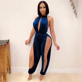 img 2 attached to 🌟 IyMoo Women's Sexy Halter Sleeveless Jumpsuits - One Piece Hight Split Pants Bandage Romper for Parties