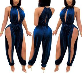 img 1 attached to 🌟 IyMoo Women's Sexy Halter Sleeveless Jumpsuits - One Piece Hight Split Pants Bandage Romper for Parties