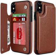 👜 stylish leto iphone xs max leather wallet case with kickstand & card slots - for girls/women, brown logo