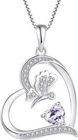 img 4 attached to 💕 FJ Silver Heart Butterfly Necklace: 12 Color Birthstone for Women & Girls