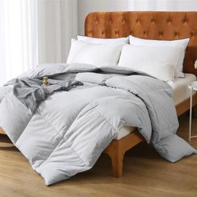 img 4 attached to 🛏️ Organic Cotton King Comforter - Oaken-Cat Gray Feather Down Duvet Insert, Medium Warmth, All Seasons, Mirage Grey, Machine Washable (106x90) with Tabs