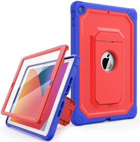 img 4 attached to 🔴 Cantis Case for iPad 9th Generation 2021/ iPad 8th Generation 2020/ iPad 7th Generation 2019 - Dual Layer Shockproof Protective Case with Built-in Screen Protector for 10.2 inch iPad, Red+Blue
