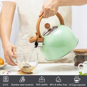 img 2 attached to Green Flantor Tea Kettle - 2.5 Quart Whistling Teapot with Wood Pattern Handle - Food Grade Stainless Steel Water Kettle for Stovetops - Anti-Hot Handle