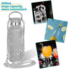 img 1 attached to 💎 Dazzling Rhinestone Stainless Steel Thermal Water Bottle with Chain for Women - Sparkling Silver, Refillable & Insulated for Glittery Hydration (500 ml)