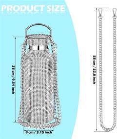 img 3 attached to 💎 Dazzling Rhinestone Stainless Steel Thermal Water Bottle with Chain for Women - Sparkling Silver, Refillable & Insulated for Glittery Hydration (500 ml)