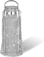 💎 dazzling rhinestone stainless steel thermal water bottle with chain for women - sparkling silver, refillable & insulated for glittery hydration (500 ml) логотип