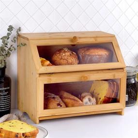 img 3 attached to 🍞 Xergur Extra Large Bamboo Bread Box - Farmhouse Style Double Compartment Bread Storage Bin Holder for Kitchen Countertop, with Clear Window, Double Layer Bread Organizer (Self-Assembly)