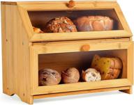 🍞 xergur extra large bamboo bread box - farmhouse style double compartment bread storage bin holder for kitchen countertop, with clear window, double layer bread organizer (self-assembly) логотип