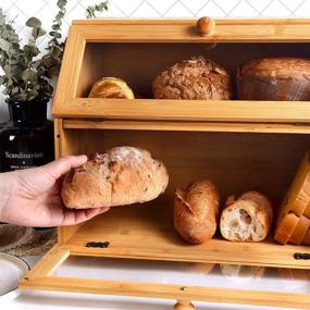 img 1 attached to 🍞 Xergur Extra Large Bamboo Bread Box - Farmhouse Style Double Compartment Bread Storage Bin Holder for Kitchen Countertop, with Clear Window, Double Layer Bread Organizer (Self-Assembly)