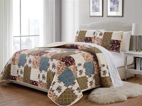 img 1 attached to 🌸 Large Size MK Home Floral Beige Burgundy Purple Blue Taupe Over Size New # Milano 62" Twin/Twin Extra Long Bedspread Quilted Print