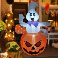 👻 goosh 5 ft halloween inflatable ghost on pumpkin with led lights - perfect outdoor yard decoration for holiday parties and garden logo