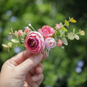 img 3 attached to 🌹 Fangsen Wedding Rose Flower Hair Comb Bridal Hair Clip in Pink - Elegant Floral Hair Accessories for Women and Girls