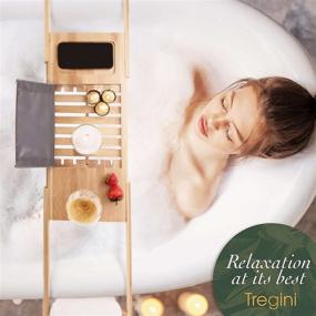 img 3 attached to 🛀 Luxury Bamboo Bath Caddy: Adjustable Tray for Books, iPads, Wine, and More!