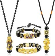 💰 увеличьте процветание с cassieca набором из 4-х браслетов и ожерелья feng shui "pi xiu pi yao": регулируемые ожерелья "нафу" для удачи и браслет для богатства. логотип