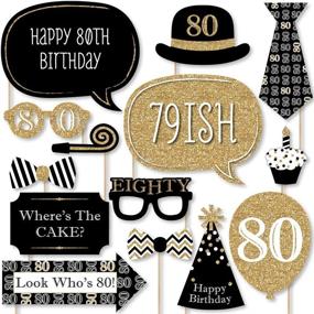 img 4 attached to 🎉 Adult 80th Birthday Party Photo Booth Props Kit - Gold - 20 Count - Big Dot of Happiness