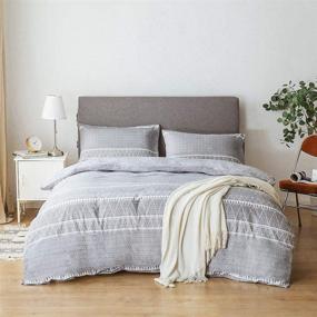img 2 attached to 🛏️ Lekesky Boho Grey Duvet Cover Queen Size: Ultimate Comfort and Style with Zipper Ties (3pc Set)