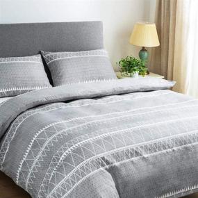 img 4 attached to 🛏️ Lekesky Boho Grey Duvet Cover Queen Size: Ultimate Comfort and Style with Zipper Ties (3pc Set)