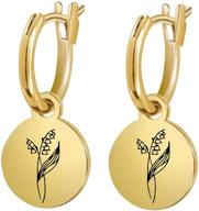 🌼 birth month flower earrings: stylish floral signet and gold coin pendant hoop earrings – perfect birthday and mother's day gifts for her! logo