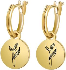 img 4 attached to 🌼 Birth Month Flower Earrings: Stylish Floral Signet and Gold Coin Pendant Hoop Earrings – Perfect Birthday and Mother's Day Gifts for Her!