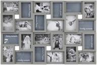 hello laura - gray finish collage photo display frame with 24 sockets for 4 x 6 pictures - large multi decor home family friend - wall hanging picture frame collection логотип