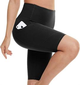 img 4 attached to 🩳 Fotociti Women's High Waisted Yoga Shorts with Pockets – 5" Biker Shorts for Workout, Training, and Running