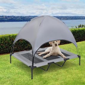 img 3 attached to 🐾 PawHut Elevated Cooling Pet Bed with UV Protection Canopy Shade - Portable Dog Cot