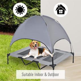img 1 attached to 🐾 PawHut Elevated Cooling Pet Bed with UV Protection Canopy Shade - Portable Dog Cot
