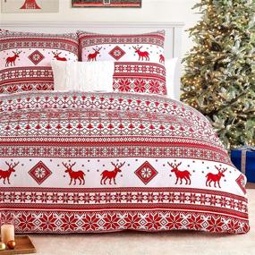 img 3 attached to 🦌 EHEYCIGA Christmas Duvet Cover Set: King Size Holiday Comforter Cover with Reindeer & Snowflake Patterns - 3 PCS