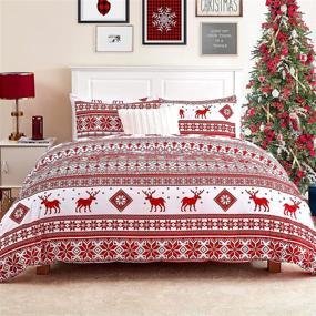 img 4 attached to 🦌 EHEYCIGA Christmas Duvet Cover Set: King Size Holiday Comforter Cover with Reindeer & Snowflake Patterns - 3 PCS