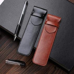 img 1 attached to Daimay Leather Pen Case: Handmade Fountain Pen Pouch, Soft Pen Protective 🖋️ Sleeve Cover, Stylus Touch Pen Holder - Pack of 2 (Black & Brown)