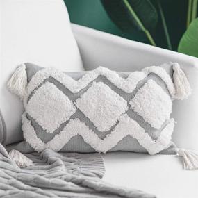 img 4 attached to 🛋️ Blue Lumbar Decorative Throw Pillow Covers 12X20 Inch: Boho Style with Tassels for Couch, Sofa, Bedroom, Living Room - Cute Grey Farmhouse Pillows Case