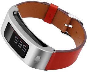 img 3 attached to 🔴 DuiGong Red Leather Strap for Garmin Vivofit 1-2: Replacement Band with Stainless Steel Protector Case – S/M & M/L Compatible