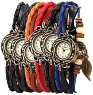 🌿 pack of 6 vintage wrap around bead leaf bracelet quartz women's watches - yunanwa wholesale set logo