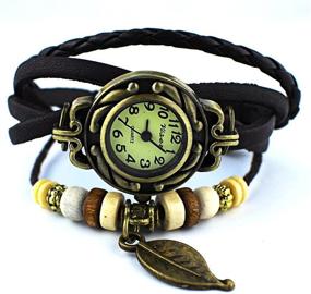 img 2 attached to 🌿 Pack of 6 Vintage Wrap Around Bead Leaf Bracelet Quartz Women's Watches - Yunanwa Wholesale Set