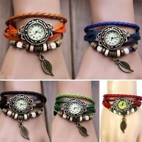img 1 attached to 🌿 Pack of 6 Vintage Wrap Around Bead Leaf Bracelet Quartz Women's Watches - Yunanwa Wholesale Set