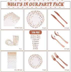 img 3 attached to 🌹 Stunning Rose Gold Party Supplies: 176PCS Set for 25; Including Tablecloth, Plates, Napkins, Cups & Silverware. Perfect for New Year's Eve & Girl Sweet 16!