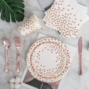 img 1 attached to 🌹 Stunning Rose Gold Party Supplies: 176PCS Set for 25; Including Tablecloth, Plates, Napkins, Cups & Silverware. Perfect for New Year's Eve & Girl Sweet 16!