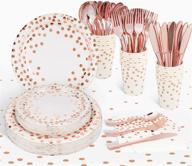 🌹 stunning rose gold party supplies: 176pcs set for 25; including tablecloth, plates, napkins, cups & silverware. perfect for new year's eve & girl sweet 16! logo