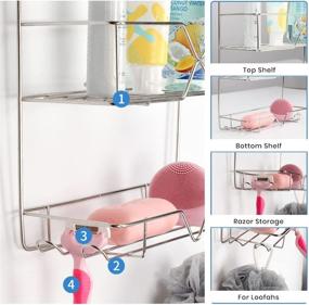 img 2 attached to 🚿 Organize Your Shower Space with a Chrome Stainless Steel Hanging Shower Caddy - Rustproof, with 4 Hooks for Razor and Small Shampoo Racks - Shower Storage Shelf Holder