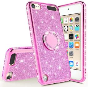 img 2 attached to 💎 Sparkling Rhinestone Bumper Glitter Bling Diamond Phone Cover with Magnetic Ring Stand - Pink, Compatible with Apple iPod Touch 7th, 6th, 5th Generation, SOGA Cute Girl/Women