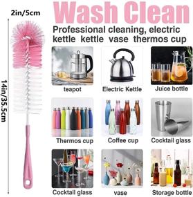 img 1 attached to 🍼 Bottle Cleaning Brush Set with Long Handle for Wine, Beer, Baby Bottles - Includes Dish Brush, Bottle Brush, Sink Brush, Straw Brush, Kettle Spout, Lid Brush (Pink)