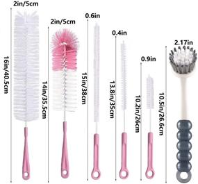 img 3 attached to 🍼 Bottle Cleaning Brush Set with Long Handle for Wine, Beer, Baby Bottles - Includes Dish Brush, Bottle Brush, Sink Brush, Straw Brush, Kettle Spout, Lid Brush (Pink)