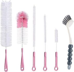 img 4 attached to 🍼 Bottle Cleaning Brush Set with Long Handle for Wine, Beer, Baby Bottles - Includes Dish Brush, Bottle Brush, Sink Brush, Straw Brush, Kettle Spout, Lid Brush (Pink)