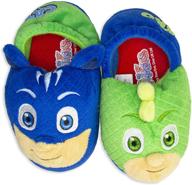 🐱 adorable pj masks boys slippers - catboy and gekko mismatch, plush slip-ons for toddlers, blue green, sizes 5/6 to 9/10 logo