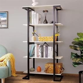 img 4 attached to 📚 LELELINKY 5 Tier Open Bookshelf: Rustic White Bookshelves with Metal for Stylish Living Room, Home, and Office Decor - 60'' Tall Retro Wood Storage Organizer