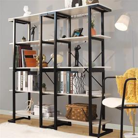 img 3 attached to 📚 LELELINKY 5 Tier Open Bookshelf: Rustic White Bookshelves with Metal for Stylish Living Room, Home, and Office Decor - 60'' Tall Retro Wood Storage Organizer