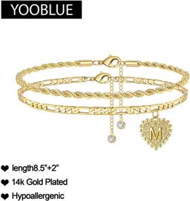 img 3 attached to Yooblue Наручники на щиколотку с инициалами: 14-каратное золотое покрытие, изящный сердечный браслет на щиколотку - идеальные золотые наручники для женщин, подростковых девушек - потрясающий подарок на лето.